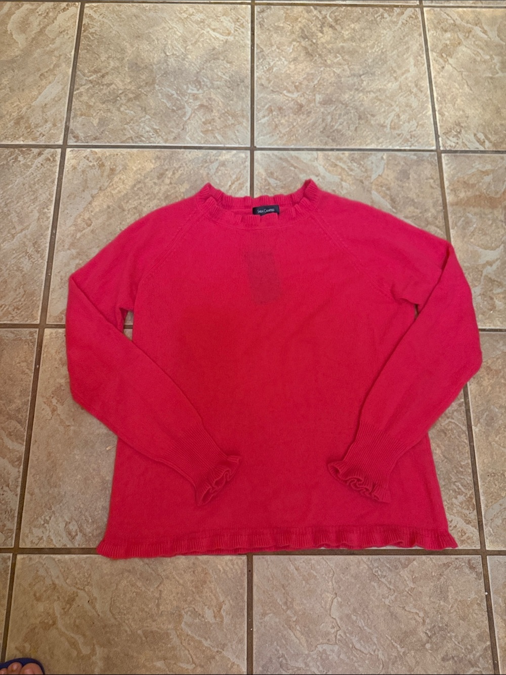 Sara Campbell Bright Pink Crewneck Sweater with Ruffle Cuffs